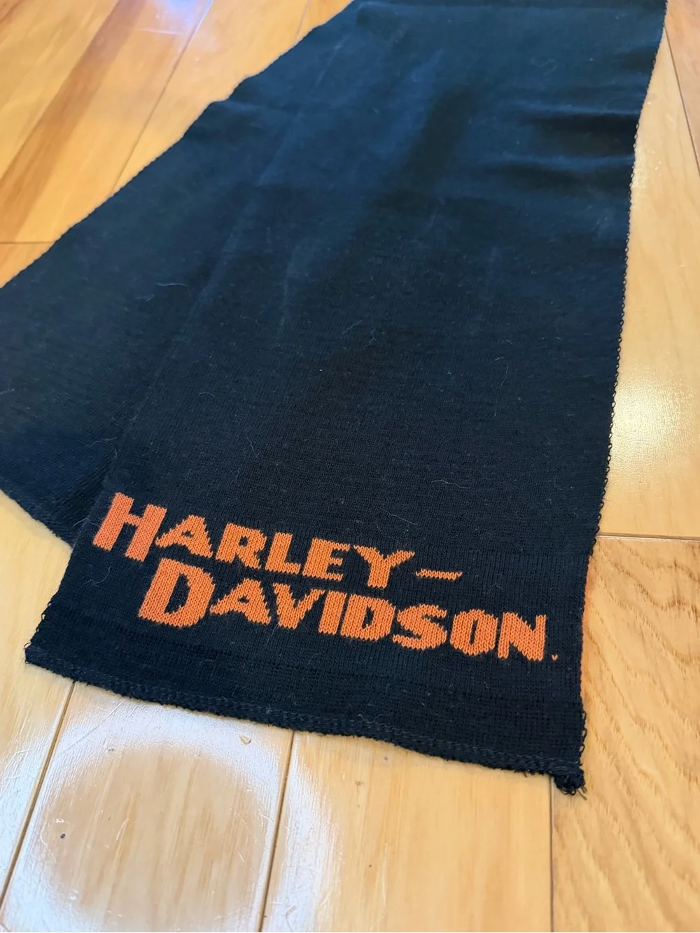 Vintage Harley-Davidson Acrylic Scarf Black Orange Logo Made in USA Unisex